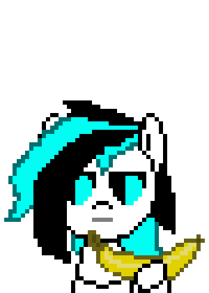 Size: 300x420 | Tagged: safe, artist:nukepony360, oc, oc only, oc:prototype v, species:pony, android, animated, ask, ask the prototypes, banana, disappointed, food, pixel art, robot, robot pony, simple background, solo, white background