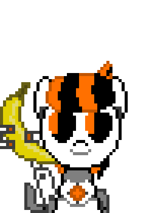 Size: 300x420 | Tagged: safe, artist:nukepony360, oc, oc only, oc:7b, species:pony, android, animated, ask, ask the prototypes, banana, food, pixel art, robot, robot pony, simple background, transparent background