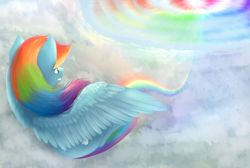 Size: 1900x1280 | Tagged: safe, artist:ray-frost, character:rainbow dash, species:pegasus, species:pony, female, flying, sky, solo, sonic rainboom