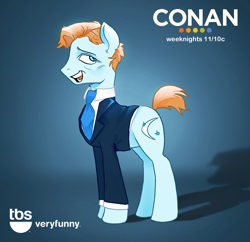 Size: 1332x1292 | Tagged: safe, artist:draw3, species:earth pony, species:pony, /mlp/, 4chan, clothing, conan o'brien, drawthread, funny man, meta, necktie, ponified, solo, suit, tbs