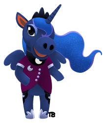 Size: 1317x1541 | Tagged: safe, artist:thrimby, character:princess luna, species:alicorn, species:pony, animal crossing, both cutie marks, clothing, female, mare, simple background, solo, standing, transparent background