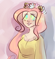 Size: 532x565 | Tagged: safe, artist:php9, character:fluttershy, floral head wreath, hippie, hippieshy, humanized, hypnosis, hypnotized