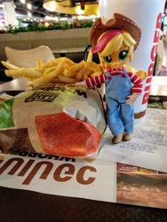 Size: 3000x4000 | Tagged: safe, artist:redness, character:applejack, my little pony:equestria girls, bjd, burger, burger king, doll, equestria girls minis, eqventures of the minis, food, irl, photo, thailand, toy