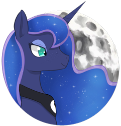 Size: 1253x1299 | Tagged: safe, artist:wild-thunder06, character:princess luna, species:alicorn, species:pony, bust, ethereal mane, female, galaxy mane, mare, moon, paypal, portrait, simple background, solo, transparent background