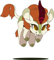 Size: 3161x3491 | Tagged: safe, artist:jennithedragon, character:autumn blaze, species:kirin, awwtumn blaze, cloven hooves, cute, female, high res, hopping, mare, pronking, shadow, simple background, smiling, solo, transparent background