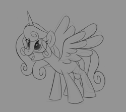 Size: 1280x1139 | Tagged: safe, artist:ryuyo, character:princess flurry heart, species:alicorn, species:pony, black and white, grayscale, happy, monochrome, older, older flurry heart, sketch, smiling