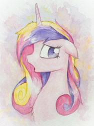 Size: 3024x4032 | Tagged: safe, artist:papersurgery, character:princess cadance, species:alicorn, species:pony, bust, female, mare, solo, traditional art, watercolor painting