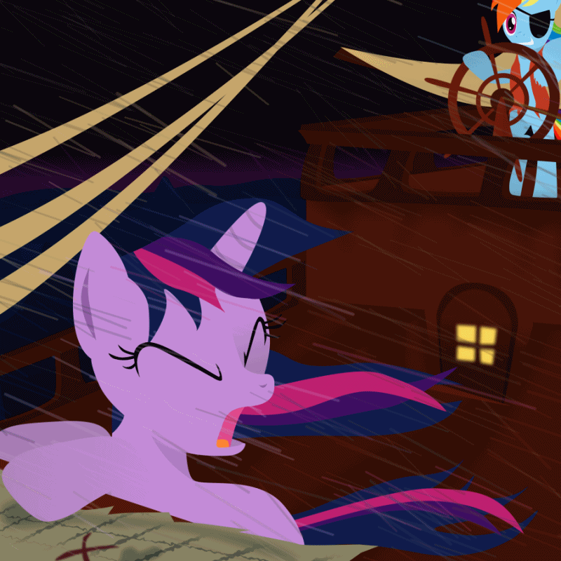 Size: 800x800 | Tagged: safe, artist:lostzilla, character:rainbow dash, character:twilight sparkle, animated, bookworm, female, pirate, pirate dash