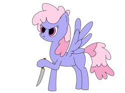 Size: 4032x3016 | Tagged: safe, artist:rainbowšpekgs, character:rainbowshine, species:pegasus, species:pony, female, frown, grin, hoof hold, knife, no cutie marks because im lazy, simple background, smiling, solo, transparent background, wings