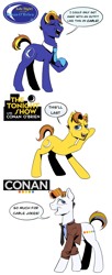 Size: 1812x4442 | Tagged: safe, artist:3-gon, artist:draw3, species:earth pony, species:pony, clothing, comedian, conan o'brien, logo, male, nbc, necktie, ponified, simple background, tbs, television, white background