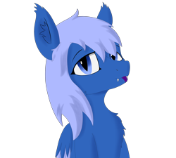 Size: 2000x1800 | Tagged: safe, artist:thekamko, derpibooru original, oc, oc only, oc:kamko blueblood, species:bat pony, species:dracony, species:dragon, species:pony, bust, fangs, hybrid, mlem, silly, simple background, smiley face, solo, tongue out, transparent background, two toned wings, wings