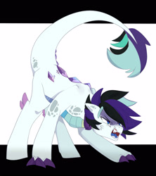Size: 2220x2500 | Tagged: safe, artist:kraytt-05, oc, oc only, oc:intimidating fang, parent:rarity, parent:spike, parents:sparity, species:dracony, bared teeth, claw hooves, fangs, hybrid, interspecies offspring, male, offspring, sharp teeth, solo, teeth