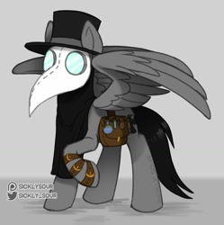 Size: 1023x1026 | Tagged: safe, artist:sickly-sour, oc, oc:doc, species:pegasus, species:pony, bag, clothing, hat, plague doctor mask, potion, solo, straps, top hat