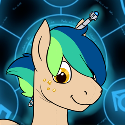 Size: 400x400 | Tagged: safe, artist:libra-11, oc, oc only, oc:storm alchemist, species:earth pony, species:pony, clothing, commission, digital art, doctor who, freckles, icon, male, solo, sonic screwdriver, stallion, suit