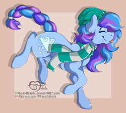 Size: 1124x1012 | Tagged: safe, artist:missydakota, oc, oc:hailstorm, braided tail, clothing, eyes closed, hat, scarf, tongue out