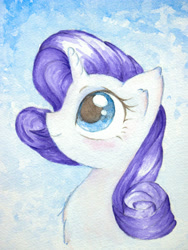 Size: 3024x4032 | Tagged: safe, artist:papersurgery, character:rarity, species:pony, species:unicorn, bust, female, looking up, smiling, solo, traditional art, watercolor painting
