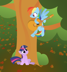 Size: 1194x1290 | Tagged: safe, artist:lostzilla, character:rainbow dash, character:twilight sparkle, ship:twidash, guitar, serenade, shipping, tree