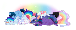Size: 2800x1100 | Tagged: safe, artist:kraytt-05, oc, oc only, parent:rainbow dash, parent:soarin', parents:soarindash, species:pegasus, species:pony, offspring, pony pile, siblings, simple background, sleeping, transparent background