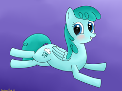 Size: 4032x3016 | Tagged: safe, artist:rainbowšpekgs, character:spring melody, character:sprinkle medley, species:pegasus, species:pony, blushing, cute, female, lying down, prone, simple background, smiling, solo, wings