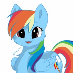 Size: 1200x1200 | Tagged: safe, artist:latia122, character:rainbow dash, species:pegasus, species:pony, :3, cheek fluff, chest fluff, cute, dashabetes, female, looking at you, mare, open mouth, simple background, solo, white background, wrong eye color, ych example, your character here