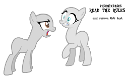 Size: 1174x720 | Tagged: safe, artist:kingbases, oc, species:earth pony, species:pony, angry, base, duo, earth pony oc, open mouth, raised hoof, scared, simple background, transparent background, yelling