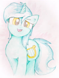 Size: 3024x4032 | Tagged: safe, artist:papersurgery, character:lyra heartstrings, species:pony, species:unicorn, chest fluff, cute, female, looking at you, lyrabetes, mare, open mouth, solo, traditional art, watercolor painting