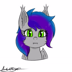 Size: 2800x2800 | Tagged: safe, artist:lesti, oc, oc only, species:bat pony, species:pony, bust, female, looking at you, mare, signature, simple background, solo, white background
