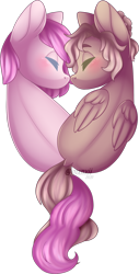 Size: 894x1761 | Tagged: safe, artist:mxnxii, oc, oc only, oc:kayla, oc:mary jane, species:earth pony, species:pegasus, species:pony, blushing, cute, duo, female, heart, kayry, kissing, lesbian, mare, nose kiss, oc x oc, shipping, simple background, transparent background