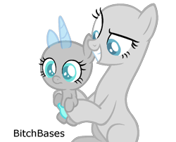 Size: 889x720 | Tagged: safe, artist:kingbases, oc, species:earth pony, species:pony, species:unicorn, baby, baby pony, base, duo, earth pony oc, eyelashes, grin, holding a pony, horn, simple background, smiling, transparent background, unicorn oc, wide eyes