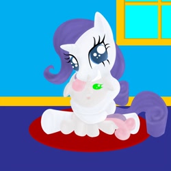 Size: 1350x1350 | Tagged: safe, artist:the-laughing-horror, character:rarity, character:sweetie belle, species:pony, species:unicorn, g4, baby, baby sweetie belle, female, filly, foal, hug, mare, photoshop, sitting, window