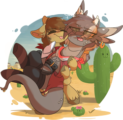 Size: 1655x1624 | Tagged: safe, artist:drawtheuniverse, oc, oc only, oc:lionheart, oc:prehistorymystery, cactus, desert, simple background, tongue out, transparent background