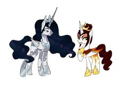 Size: 2039x1446 | Tagged: safe, artist:the-75th-hunger-game, character:princess celestia, character:princess luna, species:alicorn, species:pony, accessories, alternate universe, crown, cutie mark swap, eyeshadow, jewelry, lipstick, makeup, regalia, role reversal, simple background, swapped cutie marks, transparent background