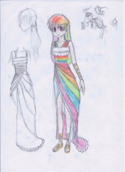 Size: 2089x2871 | Tagged: safe, artist:hanaatori, character:rainbow dash, species:human, clothing, dress, female, gala dress, humanized, solo, traditional art