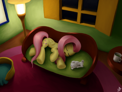 Size: 4000x3000 | Tagged: safe, artist:sheeppony, character:angel bunny, character:fluttershy, sleeping