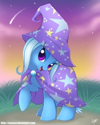 Size: 800x1000 | Tagged: safe, artist:nyaasu, character:trixie, species:pony, species:unicorn, bedroom eyes, dusk, female, mare, solo, stars, twilight (astronomy)