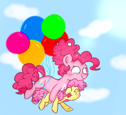 Size: 1200x1100 | Tagged: safe, artist:honneymoonmlp, character:li'l cheese, character:pinkie pie, species:earth pony, species:pony, episode:the last problem, g4, my little pony: friendship is magic, balloon, colt, duo, female, floating, male, mare, mother and child, mother and son, sky, smiling, then watch her balloons lift her up to the sky