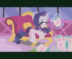 Size: 2048x1690 | Tagged: safe, artist:oc_ponys, character:rarity, species:pony, species:unicorn, aweeg*, comfort eating, crying, cute, eating, eyes closed, fainting couch, female, food, glowing horn, horn, ice cream, magic, mare, marshmelodrama, raribetes, rarity being rarity, running mascara, solo, telekinesis