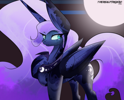 Size: 4350x3508 | Tagged: safe, artist:therealf1rebird, character:princess luna, species:alicorn, species:pony, fanart, female, full moon, impossibly large ears, large ears, mare, moon, solo