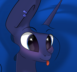 Size: 1979x1863 | Tagged: safe, artist:therealf1rebird, character:princess luna, species:alicorn, species:pony, blep, blushing, bust, cute, ear piercing, earring, ears, eye, eyebrows, eyes, female, horn, jewelry, mane, mare, mouth, nostrils, piercing, portrait, solo, tongue out
