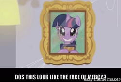 Size: 1534x1046 | Tagged: safe, artist:titus16s, edit, edited screencap, screencap, character:twilight sparkle, species:pony, species:unicorn, episode:the point of no return, g4, my little pony: friendship is magic, book, caption, does this look like the face of mercy, female, image macro, meme, picture frame, solo, starry eyes, text, wingding eyes