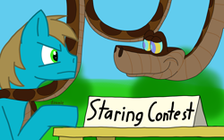 Size: 1890x1179 | Tagged: safe, artist:dzamie, oc, species:pony, newbie artist training grounds, colored, digital art, hypnosis, kaa, kaa eyes, male, snake, stallion, staring contest, the jungle book