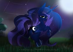Size: 4961x3508 | Tagged: safe, artist:therealf1rebird, character:princess luna, species:alicorn, species:pony, butt, dock, female, full moon, looking at you, looking back, looking back at you, mare, moon, moonbutt, plot, praise the moon, raised hoof, tree
