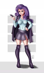 Size: 1600x2608 | Tagged: safe, artist:beamsaber, character:rarity, species:human, my little pony:equestria girls, boots, breasts, cellphone, clothing, female, humanized, miniskirt, phone, shoes, skirt, smartphone, solo