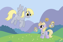 Size: 2575x1735 | Tagged: safe, artist:oemilythepenguino, character:derpy hooves, character:dinky hooves, species:pegasus, species:pony, blushing, equestria's best daughter, female, mare