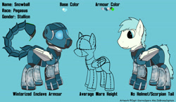 Size: 5175x3004 | Tagged: safe, artist:capt-sierrasparx, oc, oc only, oc:snowball(peskyjewel), species:pegasus, species:pony, fallout equestria, armor, enclave, enclave armor, fallout, foe adventures, helmet, male, power armor, reference sheet, stallion