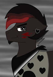 Size: 900x1300 | Tagged: safe, artist:insanity-w0lf, artist:synchr0wolf, oc, oc:malicious intent, species:earth pony, species:pony, bandana, blood, facial hair, looking at you, piercing