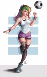 Size: 1600x2611 | Tagged: safe, artist:beamsaber, character:rainbow dash, species:human, clothing, female, football, humanized, sleeveless, solo, sports, tank top