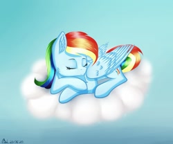 Size: 1280x1067 | Tagged: safe, artist:brilliant-luna, character:rainbow dash, species:pony, backwards cutie mark, cloud, female, prone, sleeping, solo