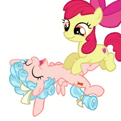 Size: 512x512 | Tagged: safe, artist:princessdestiny200i, character:apple bloom, character:cozy glow, species:earth pony, species:pegasus, species:pony, adorabloom, apple bloom's bow, bow, cozybetes, cute, female, filly, hair bow, open mouth, simple background, tickle torture, tickling, white background