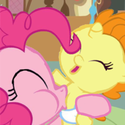 Size: 512x512 | Tagged: safe, artist:princessdestiny200i, edit, edited screencap, screencap, character:pinkie pie, character:pumpkin cake, species:pony, adorkable, baby, baby pony, blowing, cute, diapinkes, dork, eyes closed, female, laughing, pinkie being pinkie, pumpkinbetes, raspberry, tickling, tongue out, trace, tummy buzz